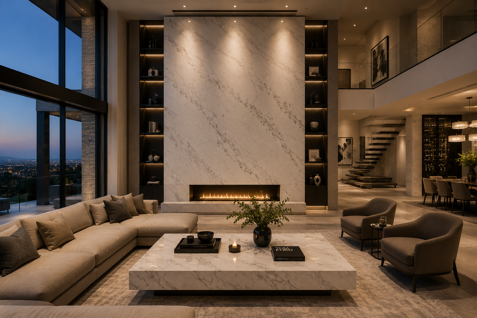 Large marble living room feature wall